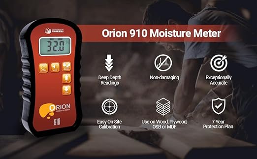 Orion® 910 Pinless Wood Moisture Meter Kit by Wagner Meters | Accurate, Non-Damaging, Deep Depth Lumber Moisture Measurement, On-site Calibration (Standard Calibrator)