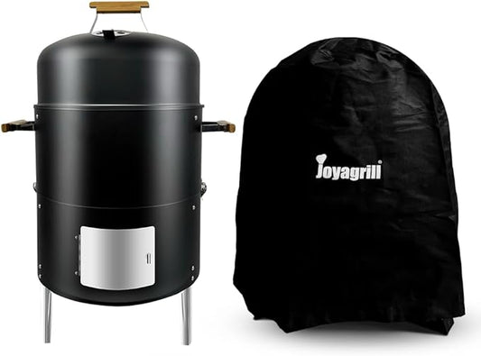 17-1/2" BBQ Smoker Grill & Grill Cover Smoker with Rack 4 Hooks Wooden Handles BBQ Smoker Single Door Design Outdoor Cooking Large Capacity Charcoal Smoker for Parties Gathering Camping