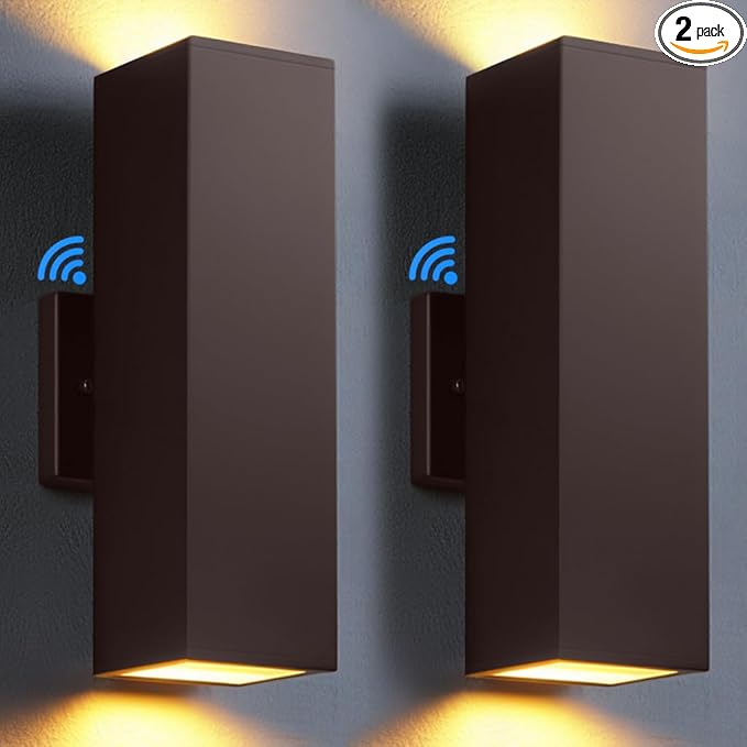SHIMR Dusk to Dawn Outdoor Lighting 2 Pack, Modern Exterior Lighting Fixtures with Oil Rubbed Bronze Finish, Square Up Down Lights Outdoor for House Patio Garage [ETL Listed]