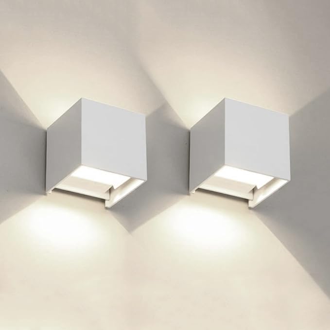 2 PCS 12W Outdoor Sconces Wall Lights LED Exterior/Interior Up and Down Lights IP65 Waterproof Modern Outdoor Lighting Fixtures Square Aluminum Exterior Wall Mount Light White 4000K Natural Lights