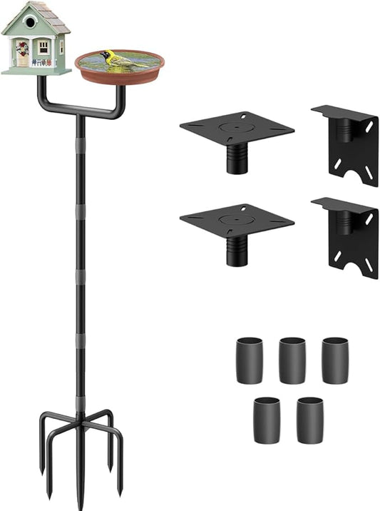 2 Holders Upgrade Bird House Pole with 90inch for Outdoor Bird Feeder Bath, Heavy Duty Adjustable Birdhouse Stand with 4 Plates & 5 Prong Base for Garden, Yard(NO Birdhouse & Birdbath)