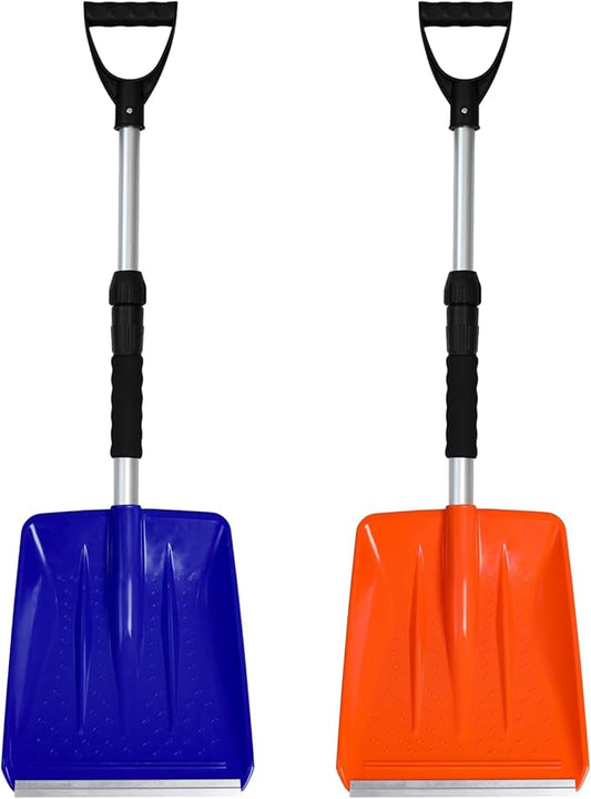Kids Snow Shovel with D-Grip Handle, Aluminum Blade, Toddler Snow Shovel for Car Trunk, Emergencies, Driveways, and Car Snow Removal. (Age 3+, 2 Packs)