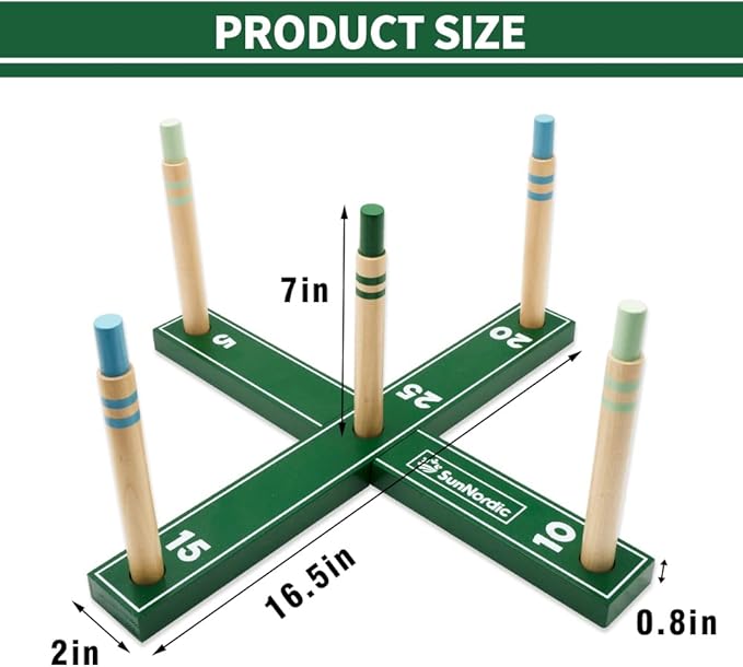 Wooden Ring Toss Game Set, Backyard Beach Camping Game with Toss Rings & Portable Carrying Bag, Outdoor Lawn & Yard Games for Kids, Adults & Family