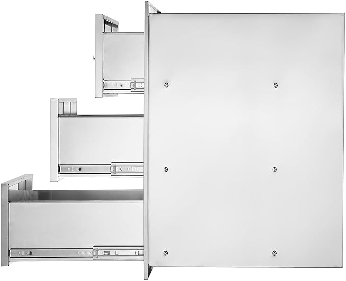 VEVOR Outdoor Kitchen Drawers 16" W x 28.5" H x 20.5" D, Flush Mount Triple Access BBQ Drawers with Stainless Steel Handle, BBQ Island Drawers for Outdoor Kitchens or BBQ Island Patio Grill Station