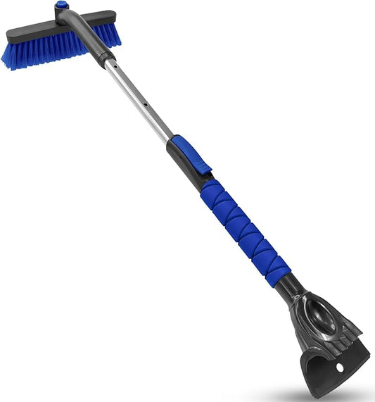 SEAAES 33 Inch Snow Brush and Ice Scraper for Car Windshield, Extendable Snow Scraper and Brush with Foam Grip for Truck SUV Vehicle Window - Blue