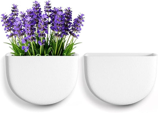 2 Pack Wall Hanging Planter Pots for Indoor and Outdoor Plants, 7 Inch Half-Moon-Shaped Plastic Wall Planter, Wall Mounted Succulent Planters (White)