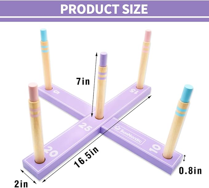 Wooden Ring Toss Game Set, Backyard Beach Camping Game with Toss Rings & Portable Carrying Bag, Outdoor Lawn & Yard Games for Kids, Adults & Family