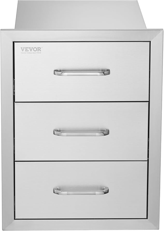 Mophorn Outdoor Kitchen Drawers 16" W x 21.5" H x 18" D, Flush Mount Triple Access BBQ Drawers with Stainless Steel Handle, BBQ Island Drawers for Outdoor Kitchens or BBQ Island Patio Grill Station