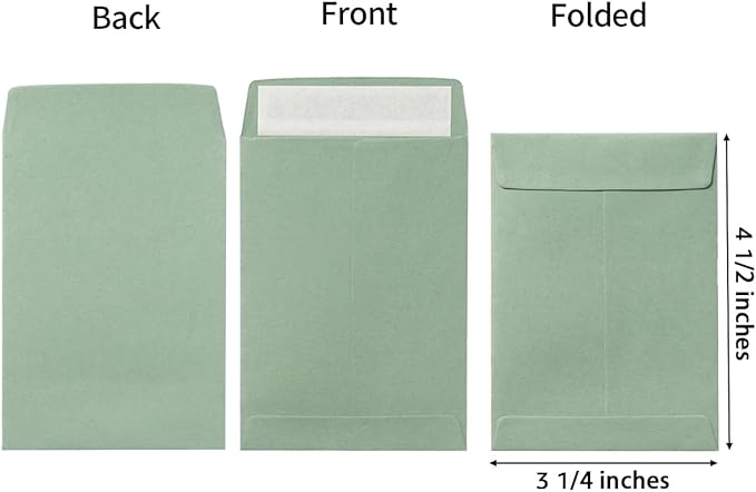 100 Pack Seed Envelopes Self-Adhesive Small Coin Envelopes Seed Storage Packets for Garden, Office or Wedding Gift (Sage-Green, 3 1/4 ×4 1/2 inches)