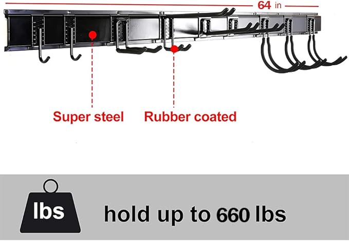 Ultrawall 13 PCS Tool Storage Rack, 64 Inches Adjustable Garage Organization Wall Mounted Storage System with 9 Hooks, Heavy Duty Steel Garden Tool Organizer Wall Holders