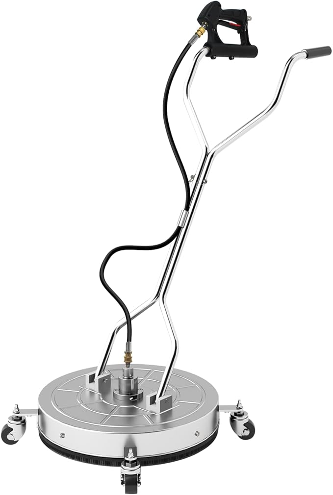 24" Pressure Washer Surface Cleaner with 304 Industrial-Grade Stainless Steel Housing, Dual Handle, Driveway Pressure Washer Attachment, 2 Replacement Nozzles, for Concrete, Sidewalk, Deck, 4000 PSI