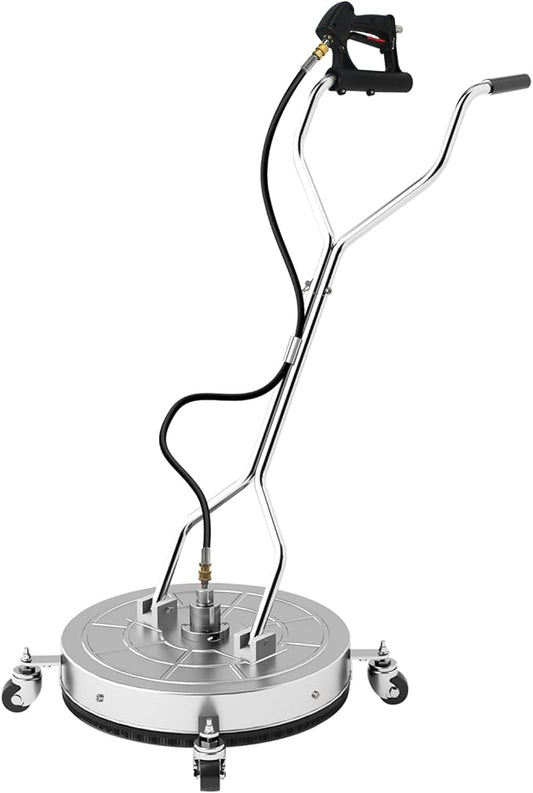 24" Pressure Washer Surface Cleaner with 304 Industrial-Grade Stainless Steel Housing, Dual Handle, Driveway Pressure Washer Attachment, 2 Replacement Nozzles, for Concrete, Sidewalk, Deck, 4000 PSI