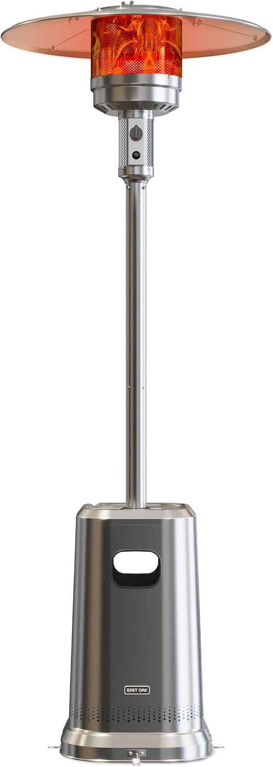 EAST OAK Anti-rust 50,000 BTU Patio Heater for Outdoor Use with Double-Layer Stainless Steel Burner, Square Round Table Design and Wheels, Propane Patio Heater for Home and Commercial, Stainless Steel