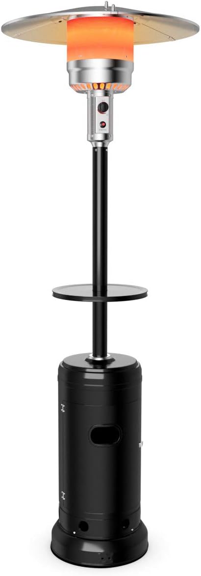 Tangkula 50,000 BTU Propane Patio Heater with Wheels, Outdoor Heaters for Patio with Shelf Tabletop, Stainless Steel Burner, Auto Shut Off & Tip-Over Protection, Portable Patio Heaters for Outdoor Use