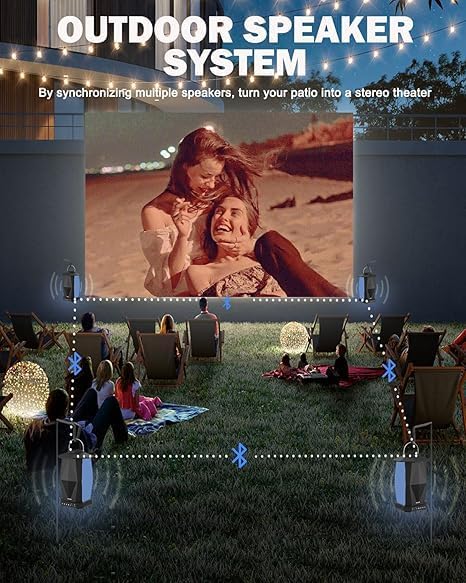 Inwa Outdoor Bluetooth Speakers, Linkable Wireless Speaker Up to 100 Speakers, IPX5 Waterproof, Beat-Driven Light Show, Seamlessly to Phone, TV Box, for Patio, Yard, Pool (MZ-320, 2 Pack)