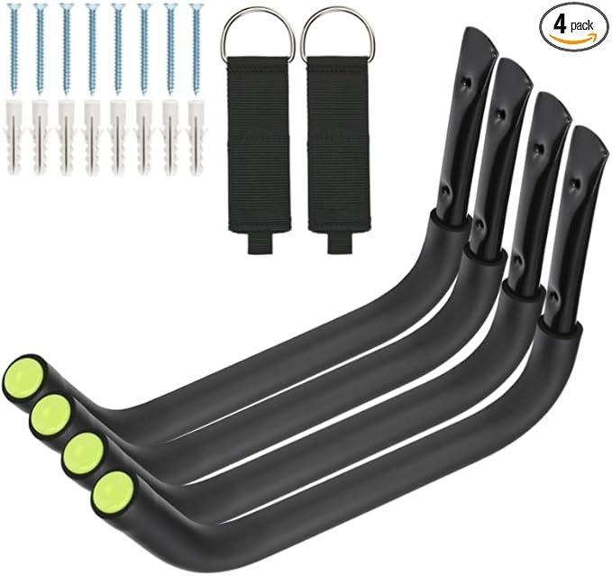 Garage Storage Heavy Duty Hooks, 15Inch Jumbo Arm Kayak Rack, Heavy Duty Wall Hooks for Canoe, Ladder, Bicycle, Folding Chairs, Surfboard, Snowboard, Hose and Tools (4 Pack)