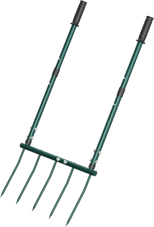 Broadfork Garden Tool, Pitch Fork 5 Tines Hand Tiller, Garden Fork with Ergonomic U-Shaped Design, Pitchfork for Gardening, Cultivating, Aerate Clay Soil for Farm