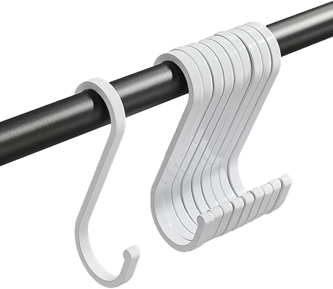 20 Pack S Hooks - White Heavy Duty S Shaped Hangers - Pan Pot Holder Rack for Hanging Pans Pots Cups Clothes Bags Towels Plants - Kitchen Bathroom Garden Office