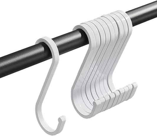 20 Pack S Hooks - White Heavy Duty S Shaped Hangers - Pan Pot Holder Rack for Hanging Pans Pots Cups Clothes Bags Towels Plants - Kitchen Bathroom Garden Office