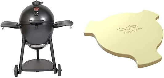 Char-Griller Kamado Charcoal Grill, Graphite + Char-Griller Smokin' Ceramic Smoking Stone
