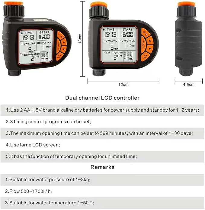 Sprinkler Timer,Water Timer Sprinkler Hose Controller, Programmable Garden Hose with Rain Delay, Manual& Automatic Watering System, Waterproof Digital Irrigation Controller Watering