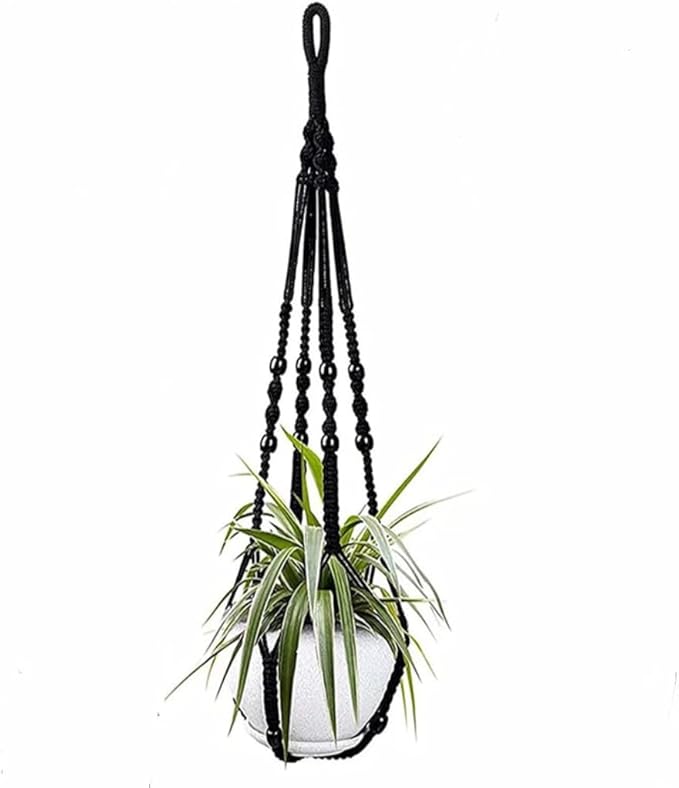 3 ft Macrame Plant Hanger Indoor Handmade Large Long Wall Window Black Hanging Planters Holder Outdoor Boho Home Decor Ceiling Basket Hangers Plants