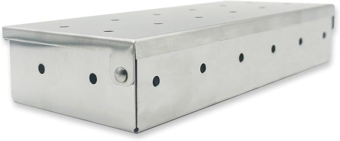 Realcook Wood Chips Smoker Box: Stainless Steel BBQ Smoking Box | Grilling Basket Smoker Firebox Accessories for Indoor & Outdoor Charcoal Gas Grill