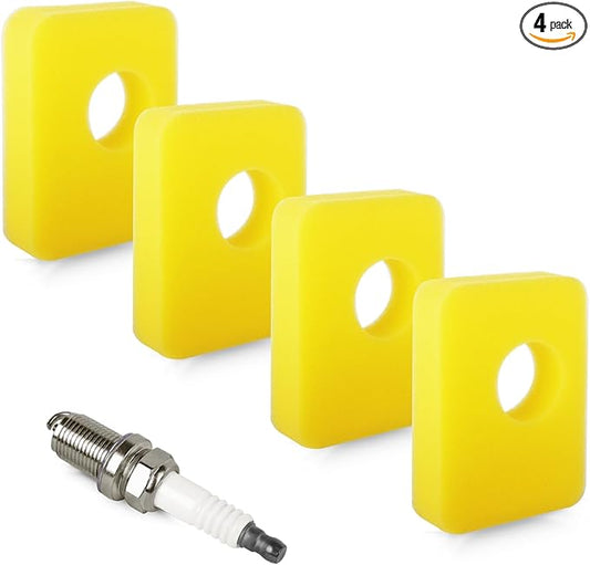 4 PCS 799579 Air Filter with Spark Plug Compatible with 550E-550Ex Series 09P000, 08P000 Engine, Lawn Mower Air Cleaner Foam Filter Replaces 4248 5434 799579