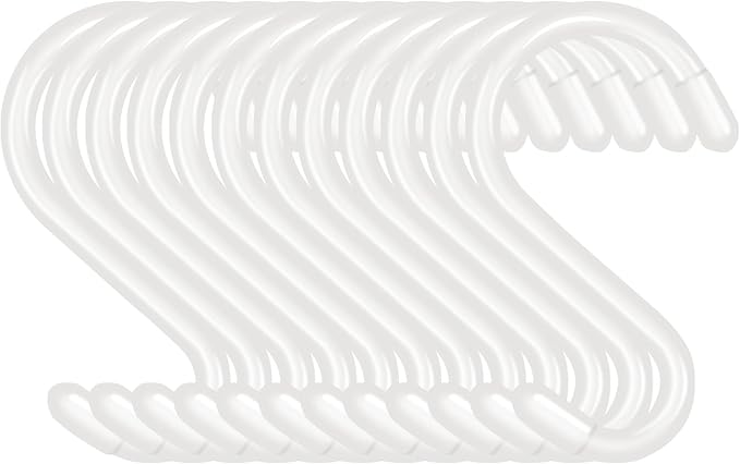 3 Inch 12 Pack Small S Hooks,Heavy Duty S Hooks for Hanging Plants,Vinyl Coated Non Slip S Hook,White S Hook for Hanging Plants, Clothes, Kitchen Utensil, Pots, Pans, Bags,Pot Rack ﻿