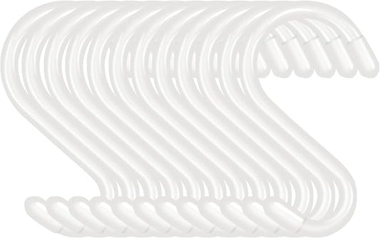 3 Inch 12 Pack Small S Hooks,Heavy Duty S Hooks for Hanging Plants,Vinyl Coated Non Slip S Hook,White S Hook for Hanging Plants, Clothes, Kitchen Utensil, Pots, Pans, Bags,Pot Rack ﻿
