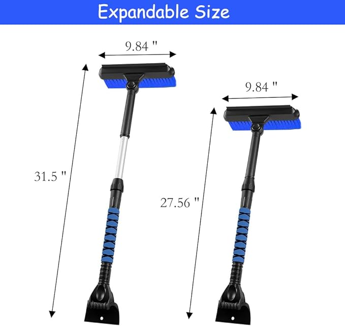 31.5" Car Snow Brush and ice Scraper, Ice scrapers for car Windshield, 3-in-1 Automotive Snow Removal Tool with Ergonomic Foam Handle and 360° Rotating Brush Head for Cars, Trucks and SUVs
