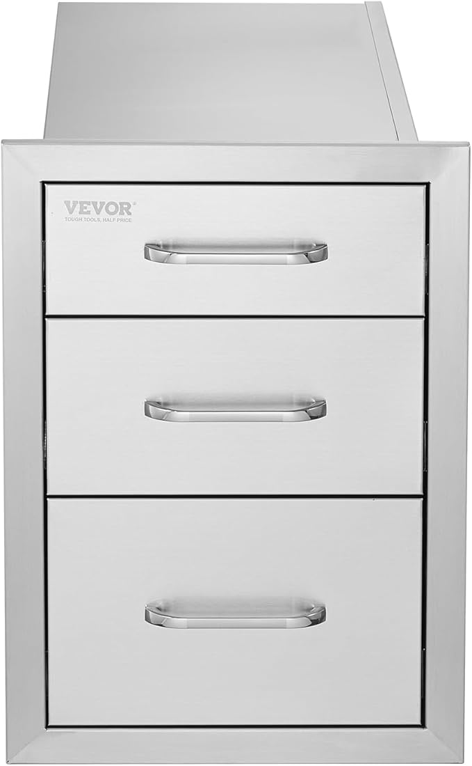 VEVOR 14x20.3 Inch Outdoor Kitchen Drawers Stainless Steel, Flush Mount Triple Drawer, 14W x 20.3H x 23D Inch, with Stainless Steel Handle, BBQ Drawers for Outdoor Kitchens or BBQ Island