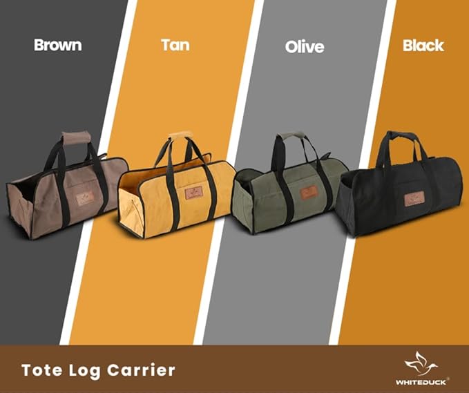WHITEDUCK TUFF Large Firewood Carrier 21 Oz. Heavy Duty Waxed Canvas Fireplace Log Carrier Holders for Carrying Wood Indoors & Outdoor (Brown, Tote Shape (23"x10"x12"))
