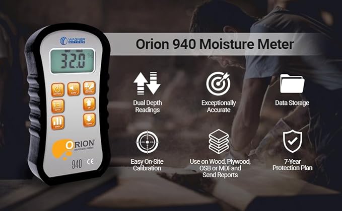 Orion® 940 Pinless Wood Moisture Meter by Wagner Meters I Accurate, Non-Damaging, Dual Depth Lumber Moisture Measurement, Data Collection & Storage, On-site Calibration (NIST Traceable)