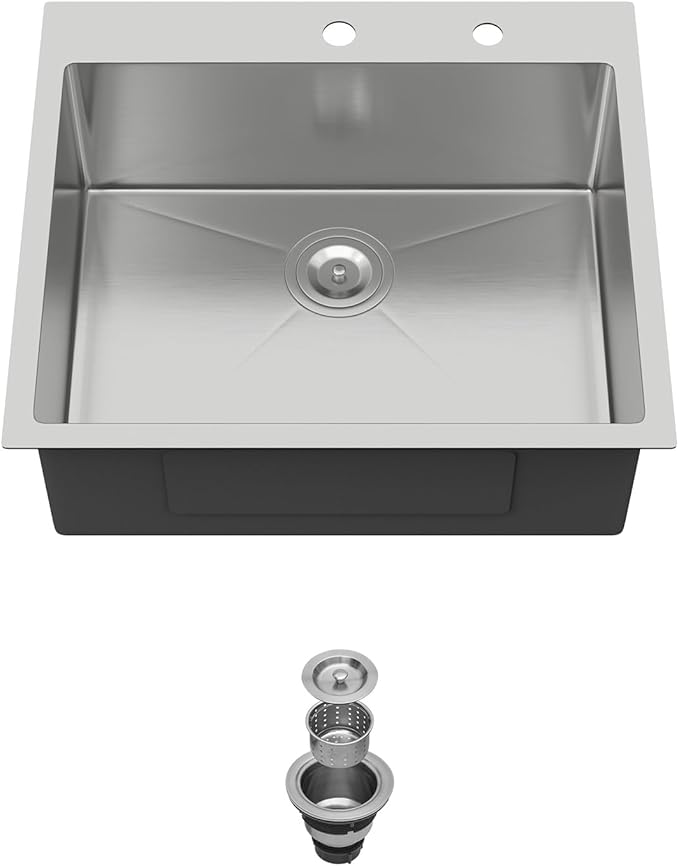 25 x 22 Inch Drop In Kitchen Sink Stainless Steel Single Bowl 25 Inch Drop In RV Laundry Utility Sink Large Deep Handmade Topmount Sinks 25"x22"x9"