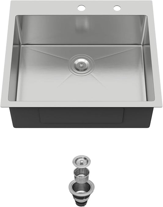 25 x 22 Inch Drop In Kitchen Sink Stainless Steel Single Bowl 25 Inch Drop In RV Laundry Utility Sink Large Deep Handmade Topmount Sinks 25"x22"x9"