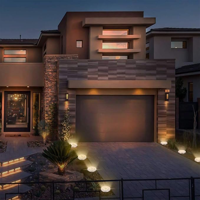 Solar Garden Lights Outdoor, 12 Packs Bright Solar Powered Ground Lights with Updated 12 LEDs, Waterproof Disk Warm Flat Lights for Garden Patio Yard Deck Lawn Walkway Landscape Decor