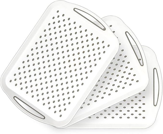 17.7" x 12.5" Anti-Slip Serving Trays with Handles, 3 Pcs X-Large Rectangular Food Serving Tray for Lap, Reusable and Durable Breakfast Tray, White