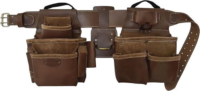 Style n Craft Leather Framer's Tool Belt Combo - 4 Piece Set for Men - Full-Grain Leather with 17 Pockets, Tape Holder & Hammer Loop - Heavy Duty Nylon Stitch - Ideal Carpenter's Tool Belt