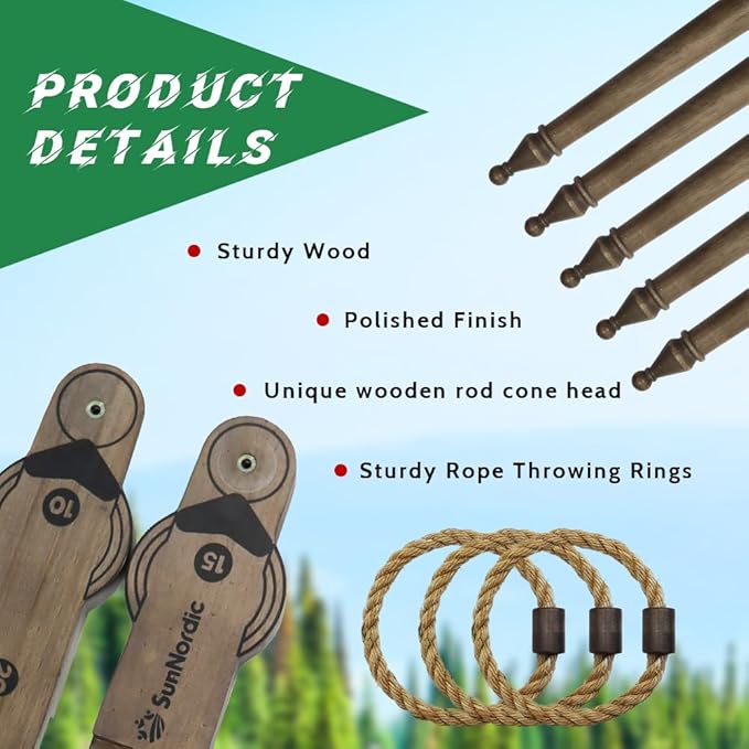 Wooden Ring Toss Game Set, Backyard Beach Camping Game with Toss Rings & Portable Carrying Bag, Outdoor Lawn & Yard Games for Kids, Adults & Family