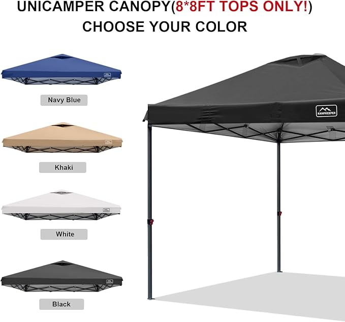 KAMPKEEPER Replacement Top Pop Up Canopy Tent Cover Roof with Air Vent and Adjustable Elastic Strap, Polyester UV Waterproof for Outdoor Garden Patio Sun Shade(Top Only) (Black, 8x8FT)