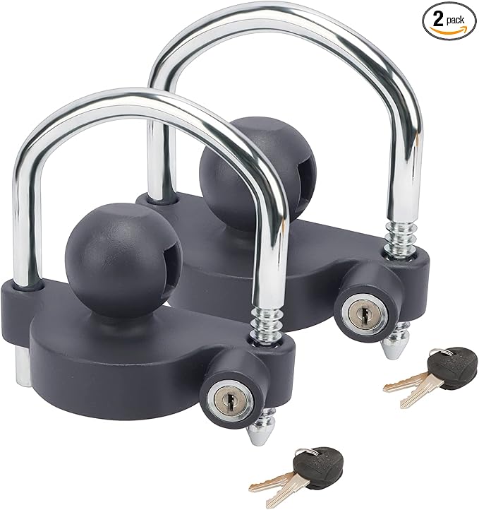 METOWARE Keyed Alike Trailer Coupler Lock Universal Adjustable Steel Trailer Hitch Lock, Anti Theft Trailer Ball Lock Towing Lock for Towing Trailer Security Fits 1-7/8",2”, 2-5/16" Coupler 2 Pack