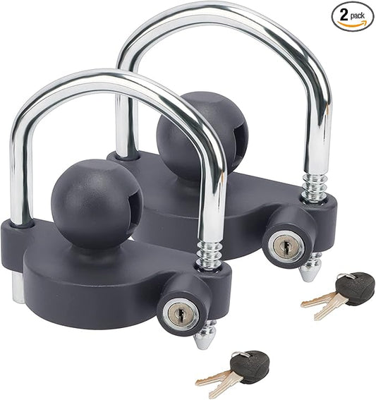 METOWARE Keyed Alike Trailer Coupler Lock Universal Adjustable Steel Trailer Hitch Lock, Anti Theft Trailer Ball Lock Towing Lock for Towing Trailer Security Fits 1-7/8",2”, 2-5/16" Coupler 2 Pack