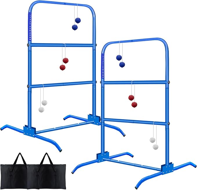2PCS Ladder Toss Ball Game Set with Score Tracker, Portable Foldable Metal Frame & Stable Tripod Base with Carry Bag for Indoor/Outdoor Backyard, Camping, Yard, Beach, Lawn