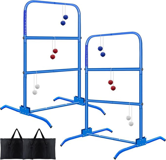 2PCS Ladder Toss Ball Game Set with Score Tracker, Portable Foldable Metal Frame & Stable Tripod Base with Carry Bag for Indoor/Outdoor Backyard, Camping, Yard, Beach, Lawn