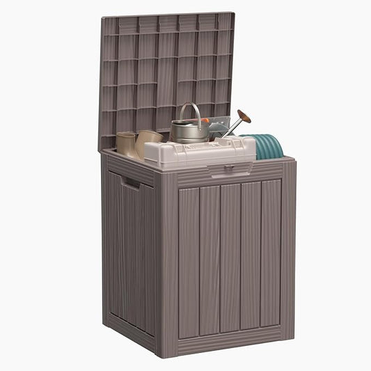 28 Gallon Deck Box Large Outdoor Storage for Patio Furniture,Outdoor Cushions,Garden Tools and Pool Supplies,Waterproof,Resin,Lockable(Grey)