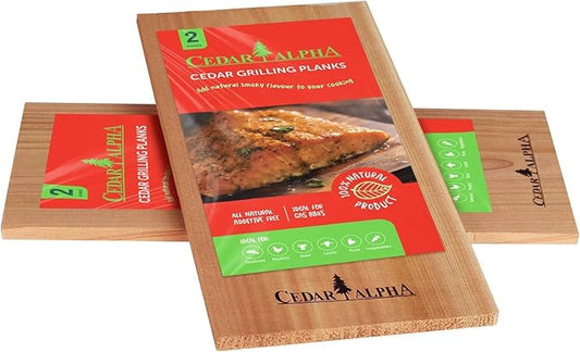 2 Pack Premium Cedar Planks for Grilling Salmon, Meat Fish and Veggies. Adding Extra Smoke and Flavor, Soaking Fast, Easy to Use Hickory Cedar Grilling Planks (11.8"X5.7")