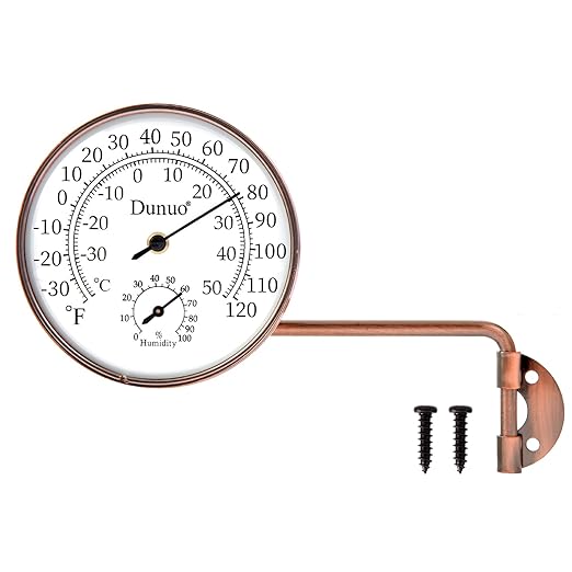 Outdoor Thermometer - Weatherproof & Decorative Outside Temperature Gauge for Window, Greenhouse Accessories and Patio (Easy-Read Brass Swivel Design) (4inch with Longer arm)