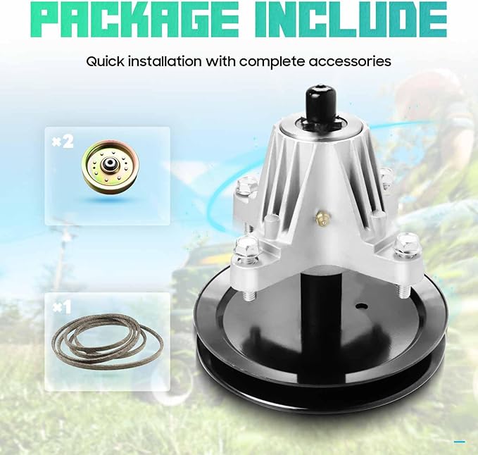 Mower Deck Rebuild Kit Includes (2) Spindles 618-04865 918-04865 618-04636 918-04636, (2) Flat Idler Pulleys 753-08171 753-08068 756-04129, (1) Belt 954-04219 for Cub Cadet LTX1045 LTX1046 LTX1046VT