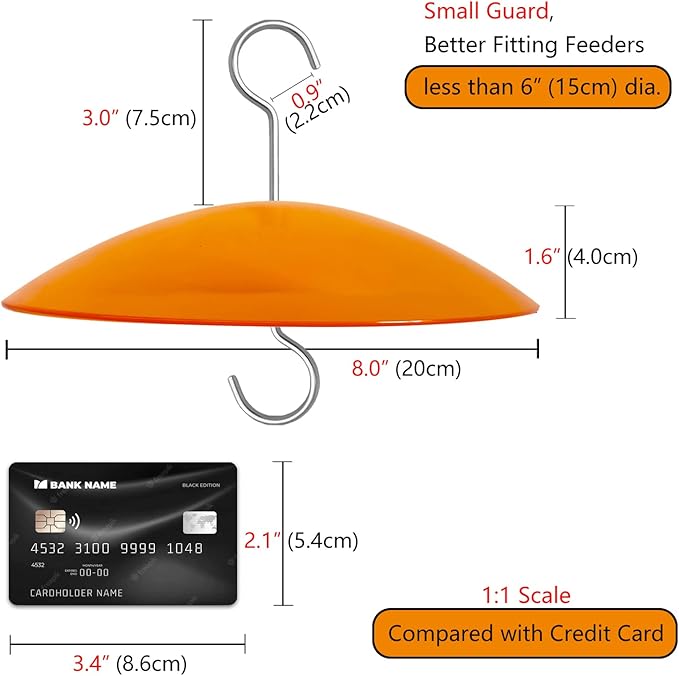 8" Mini Rain Cover for Bird Feeder/House - Orange Yellow Small Protective Dome Guard Against Rain/Snow/Sun - Dia. 20CM